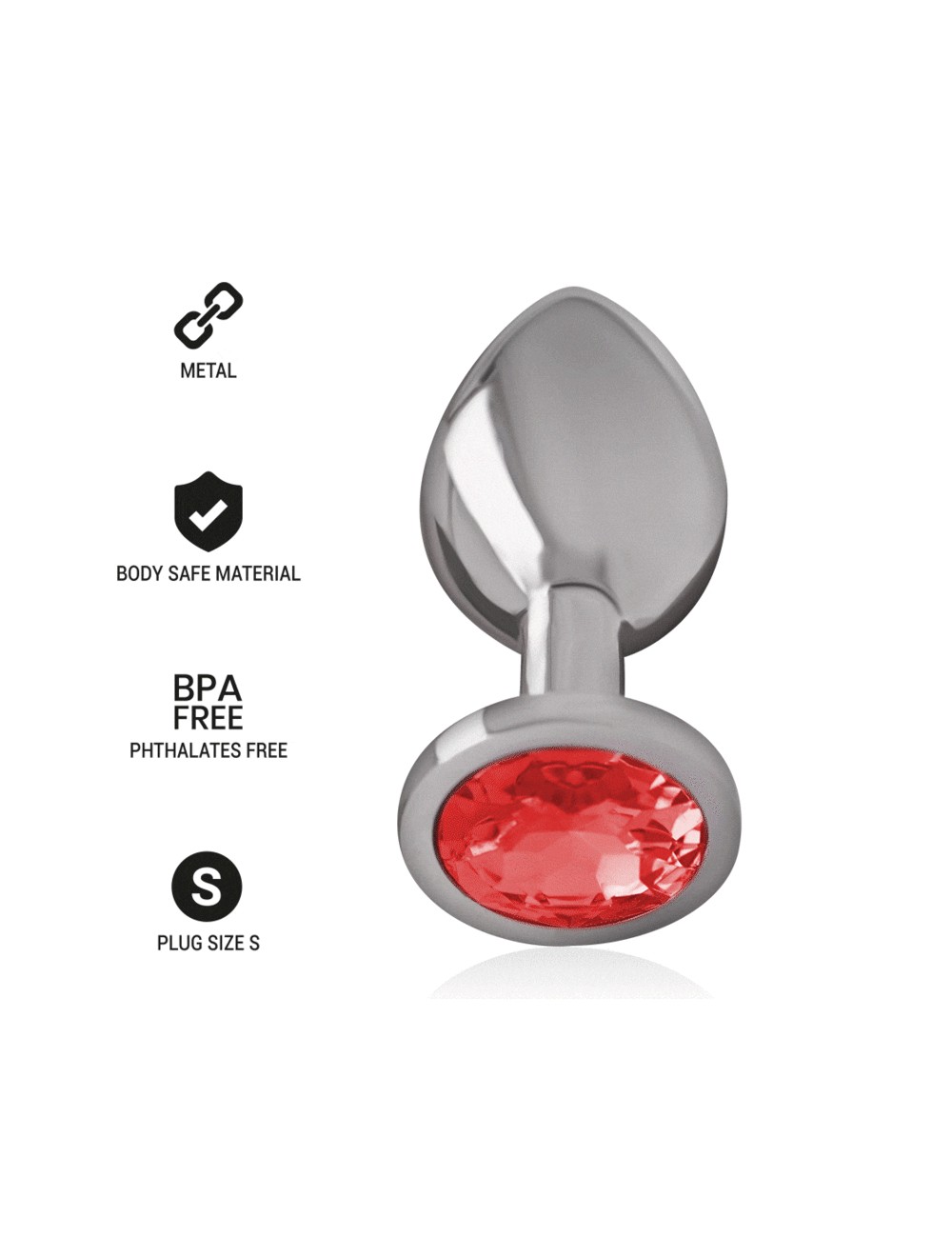 INTENSE - PLUG ANAL METAL ALUMINIO CON CRISTAL ROJO TALLA S