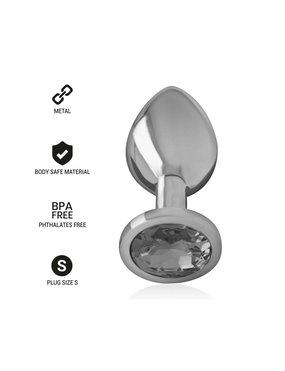 INTENSE - PLUG ANAL METAL ALUMINIO CON CRISTAL NEGRO TALLA S