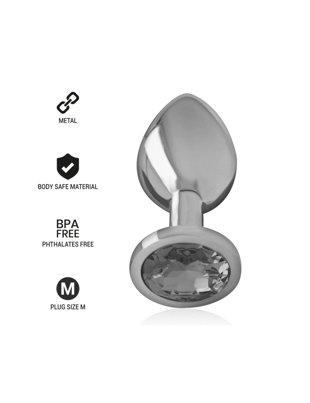 INTENSE - PLUG ANAL METAL ALUMINIO CON CRISTAL NEGRO TALLA M