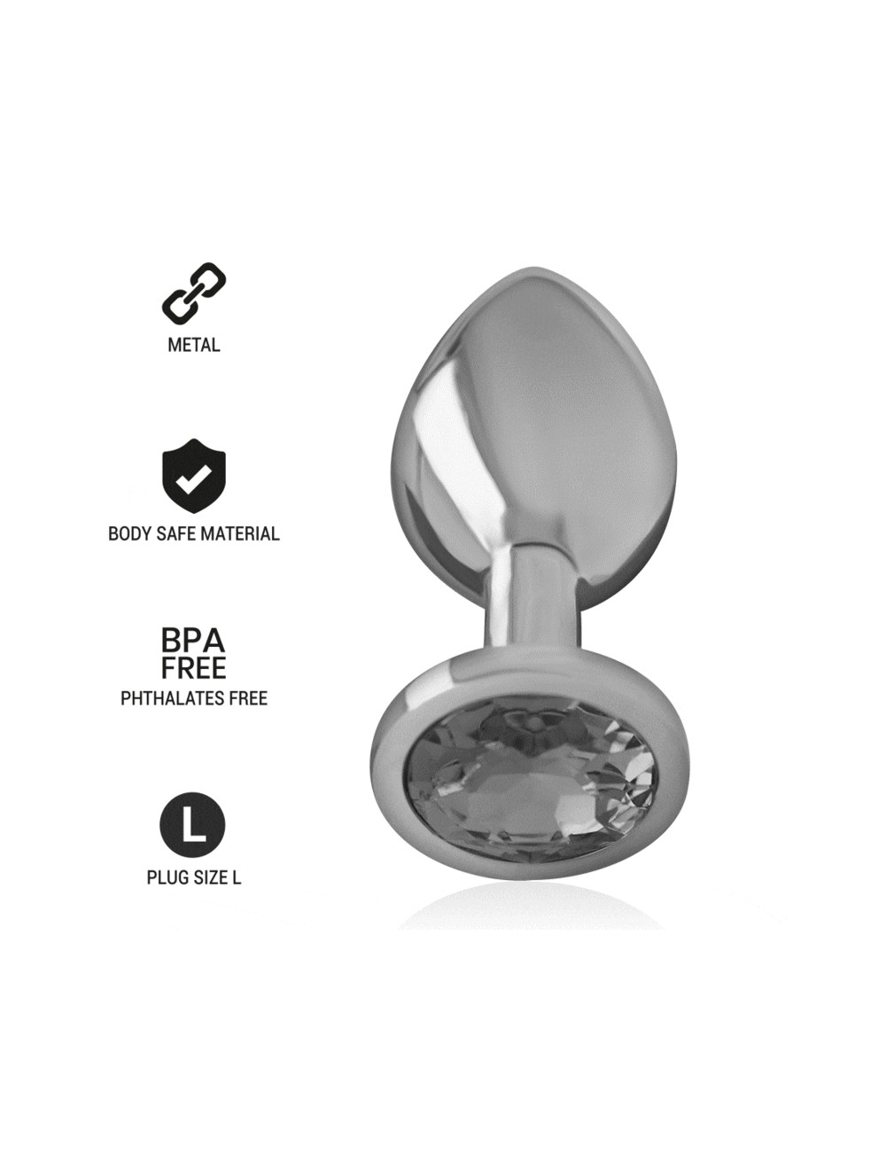 INTENSE - PLUG ANAL METAL ALUMINIO CON CRISTAL NEGRO TALLA L