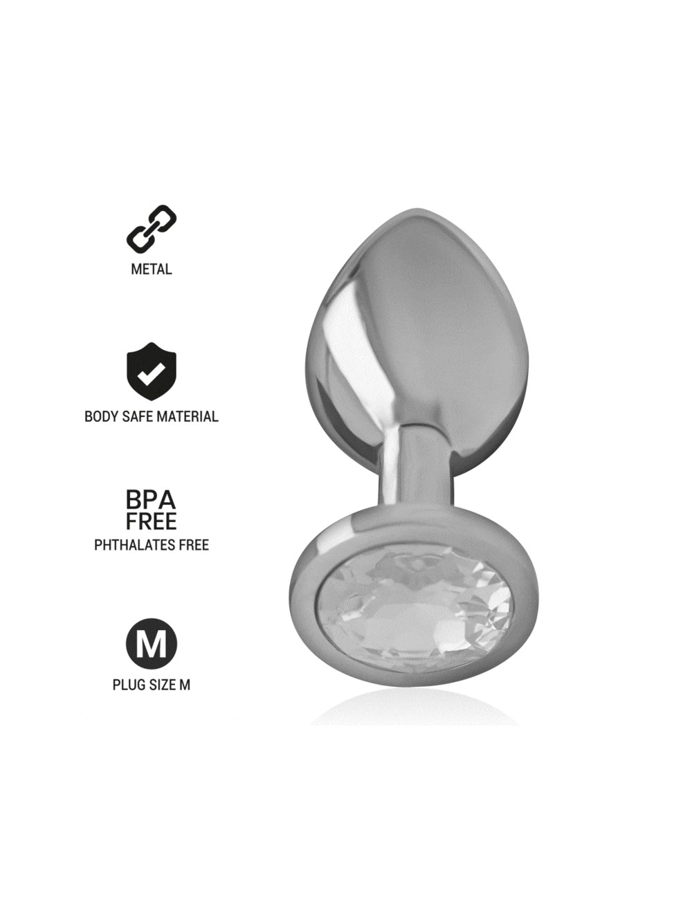 INTENSE - PLUG ANAL METAL ALUMINIO CON CRISTAL PLATA TALLA M INTENSE - PLUG ANAL METAL ALUMINIO CON CRISTAL PLATA TALLA M