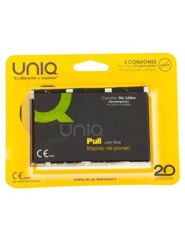 UNIQ PULL PRESERVATIVOS CON TIRAS SIN LATEX 3 UNIDADES