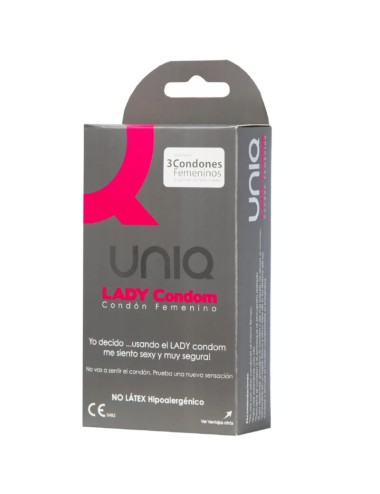 UNIQ LADY CONDOM PRESERVATIVOS FEMENINOS CON LIGUERO SIN LATEX 3 UNIDADES