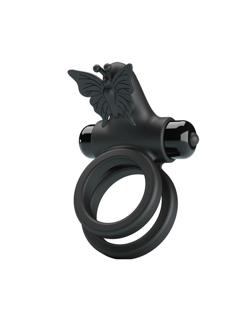 PRETTY LOVE - DOBLE ANILLO VIBRADOR CON ESTIMULADOR NEGRO
