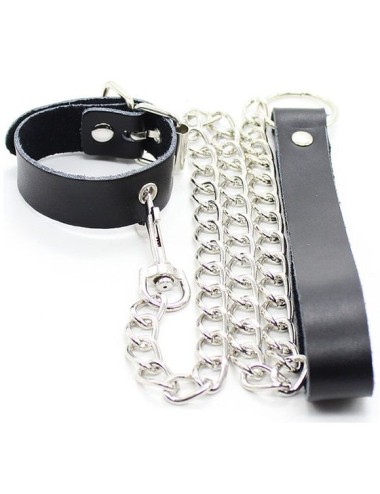 OHMAMA COLLAR PARA PENE Y CORREA PIEL CON CADENA METALICA