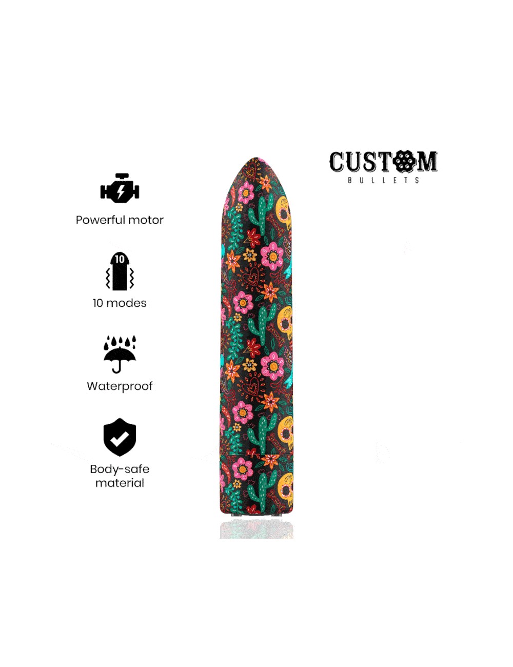 CUSTOM BULLETS BALA RECARGABLE SKULL 10 INTENSIDADES