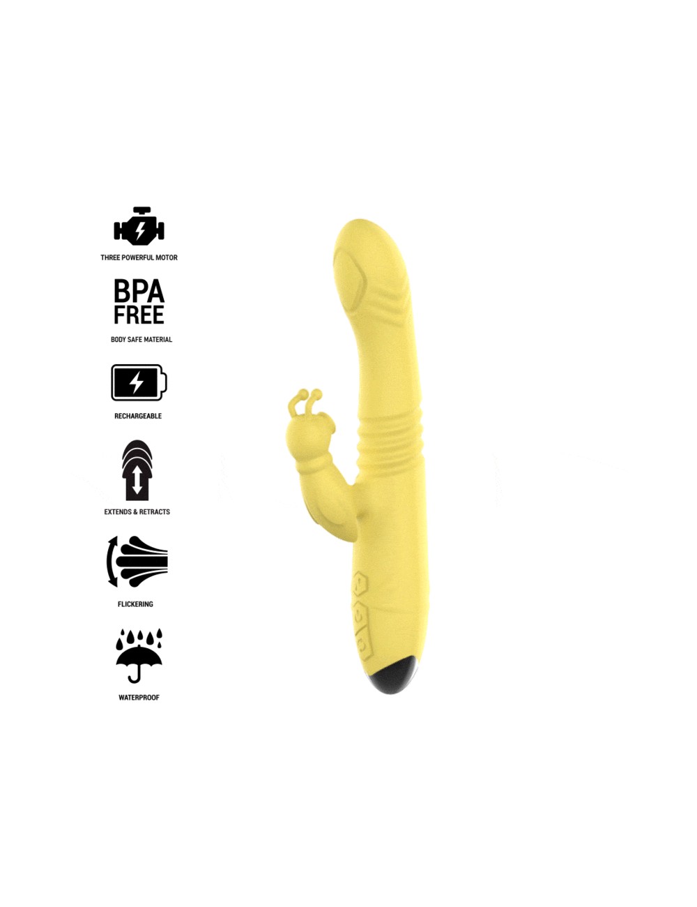 INTENSE - TOKY VIBRADOR MULTIFUNCIÓN RECARGABLE UP & DOWN CON ESTIMULADOR DE CLITORIS AMARILLO