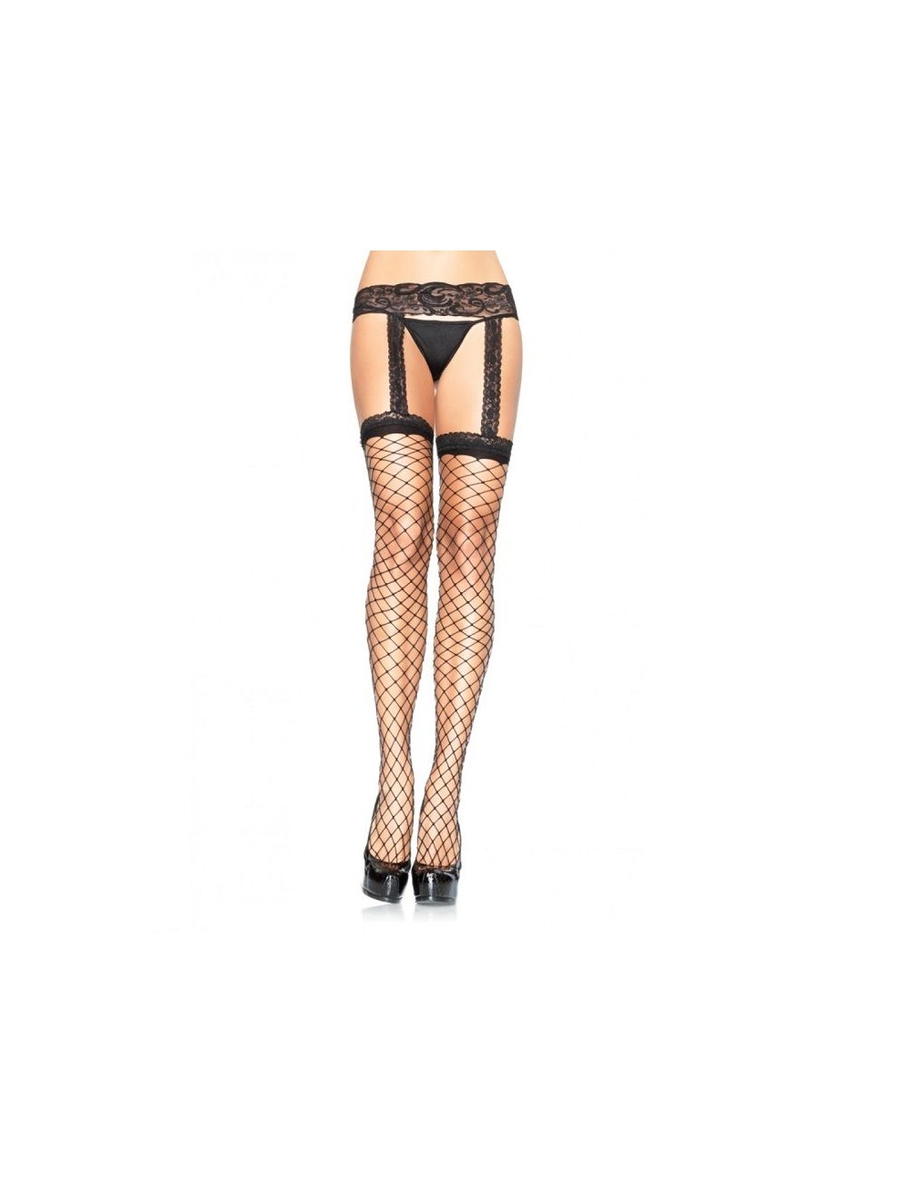 LEG AVENUE MEDIAS DE RED CON LIGUERO DE ENCAJE NEGRO LEG AVENUE MEDIAS DE RED CON LIGUERO DE ENCAJE NEGRO