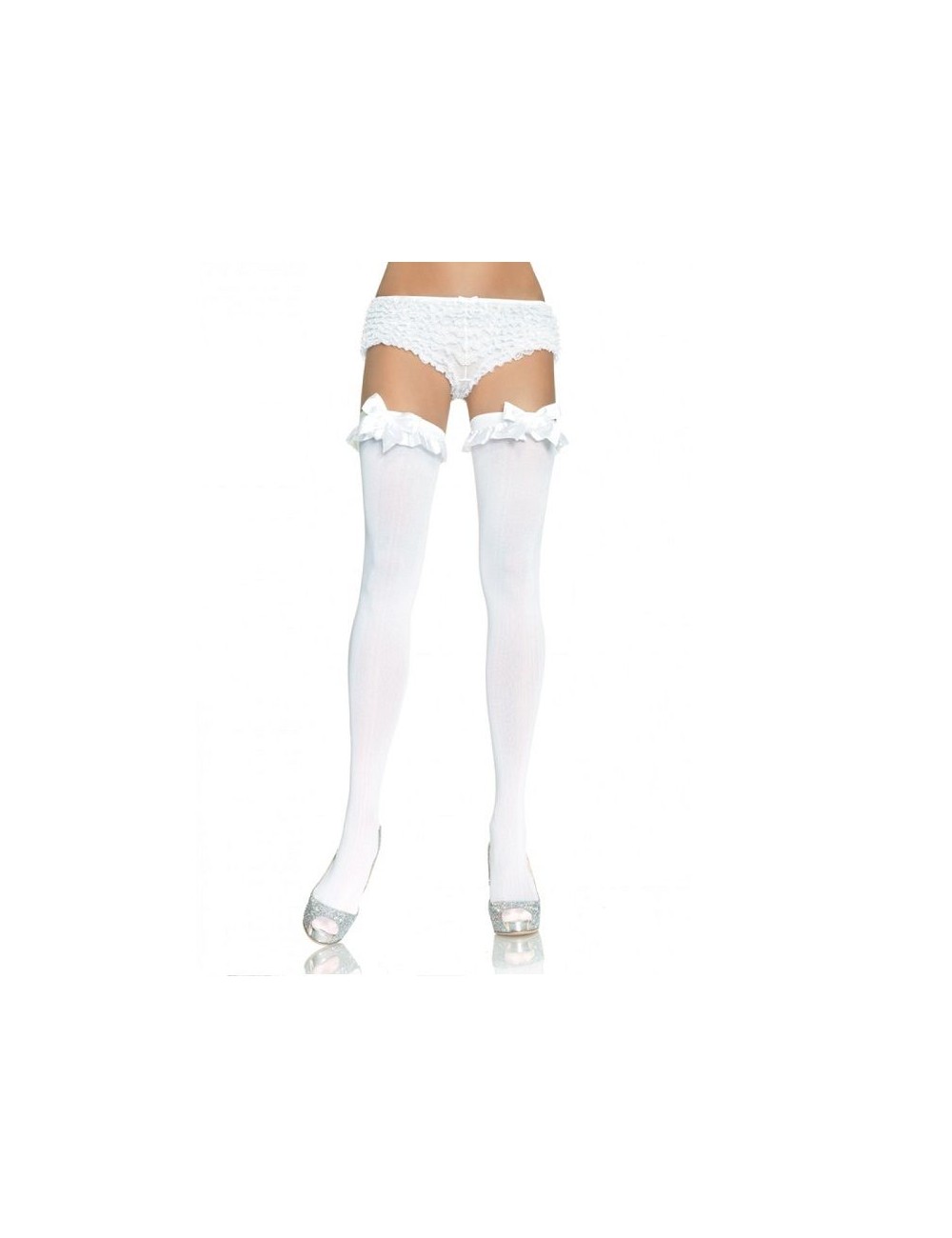 LEG AVENUE MEDIAS OPACAS BLANCO CON ACABADO EN VOLANTE Y LAZO LEG AVENUE MEDIAS OPACAS BLANCO CON ACABADO EN VOLANTE Y LAZO