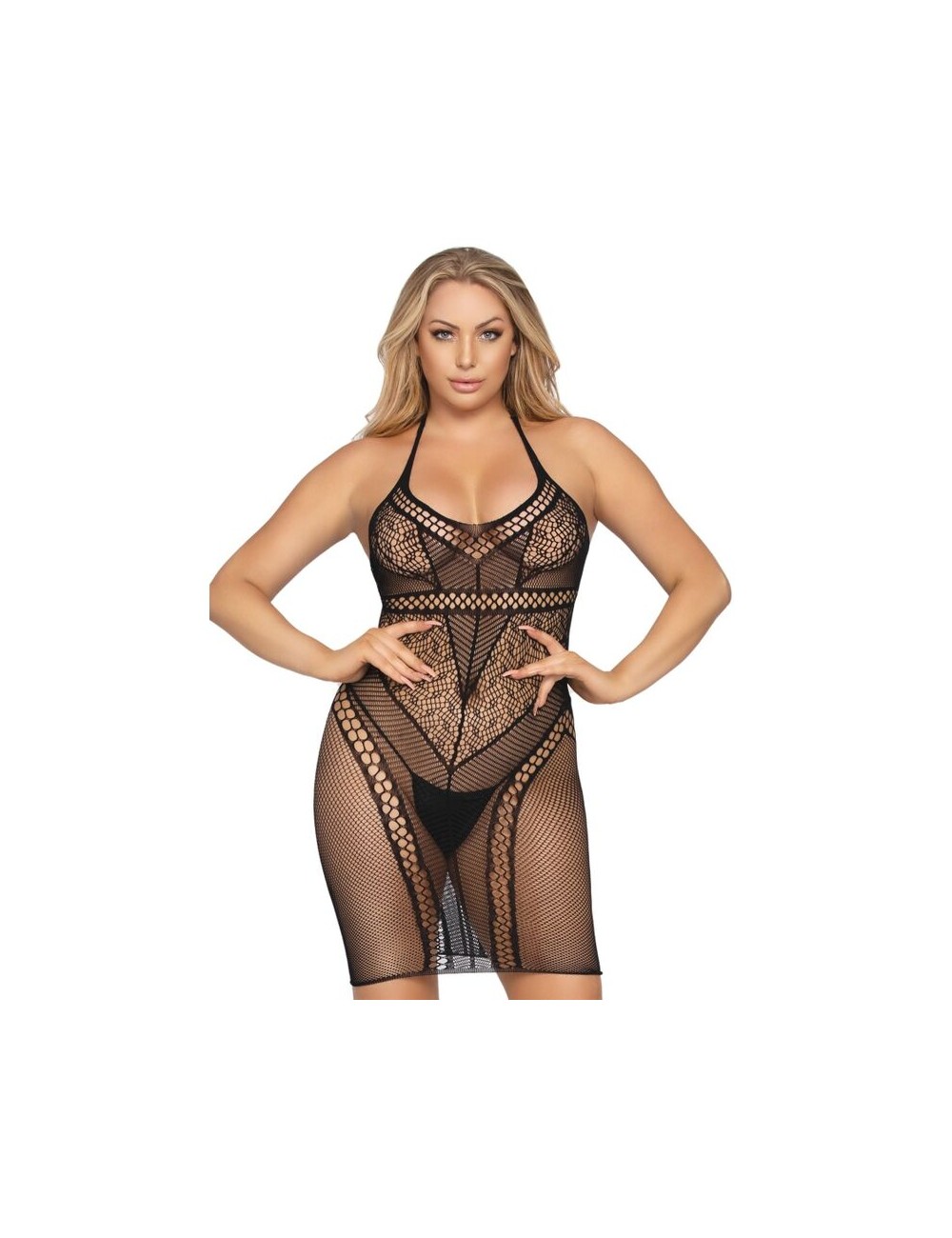 LEG AVENUE MINIVESTIDO DE MULTI RED CON CUELLO HALTER NEGRO
