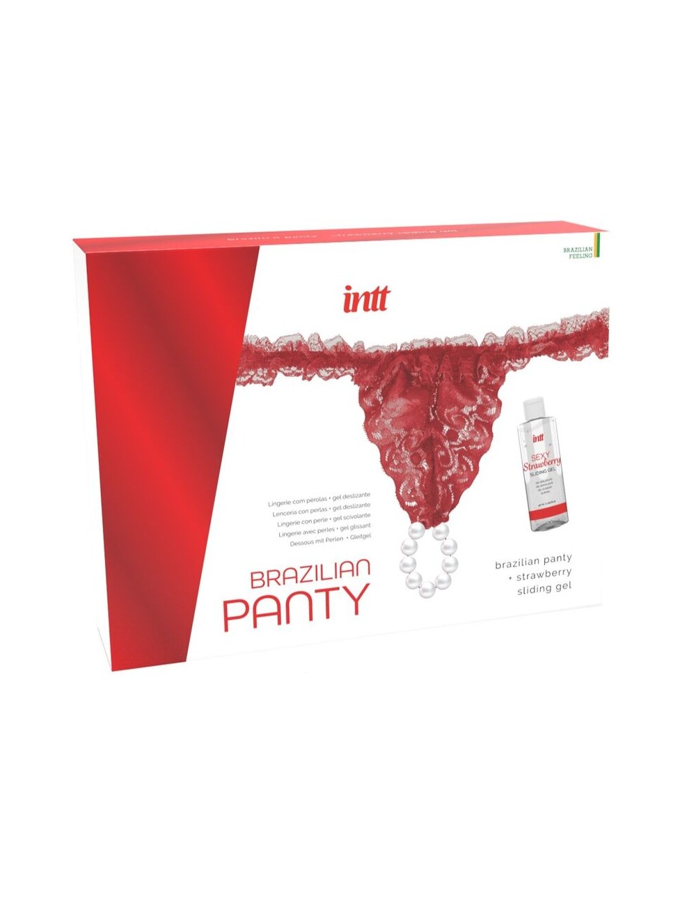 INTT - PANTY BRASILEÑO ROJA CON PERLAS Y GEL LUBRICANTE 50ML