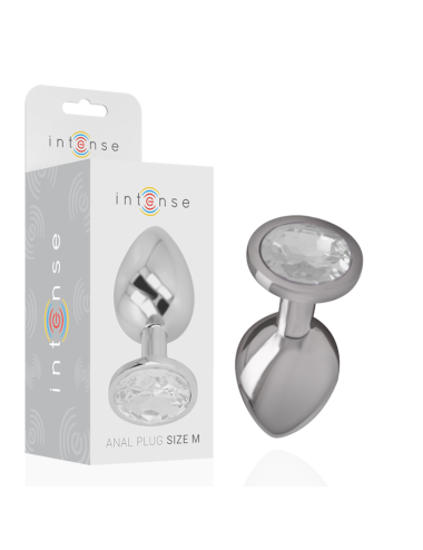 INTENSE - PLUG ANAL METAL ALUMINIO CON CRISTAL PLATA TALLA M