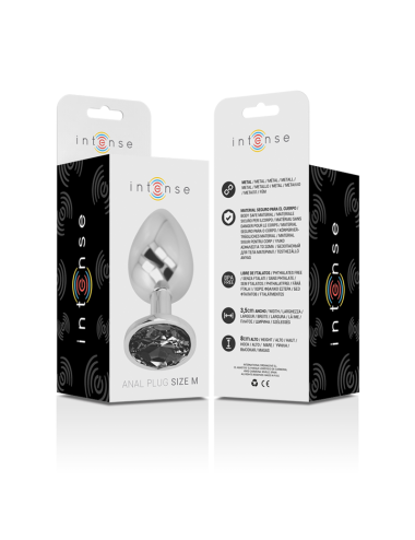 INTENSE - PLUG ANAL METAL ALUMINIO CON CRISTAL NEGRO TALLA M