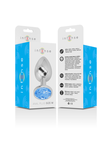 INTENSE - PLUG ANAL METAL ALUMINIO CON CRISTAL AZUL TALLA M