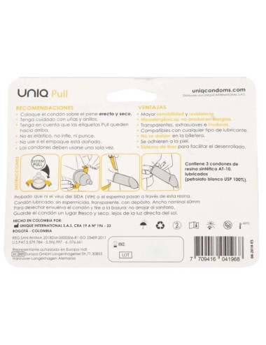 UNIQ PULL PRESERVATIVOS CON TIRAS SIN LATEX 3 UNIDADES