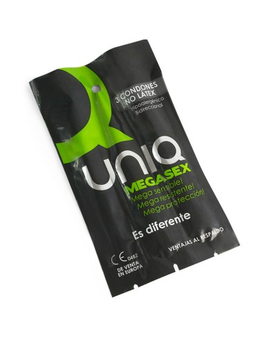 UNIQ MEGASEX PRESERVATIVOS SENSITIVOS CON LIGUERO SIN LATEX 3 UNIDADES