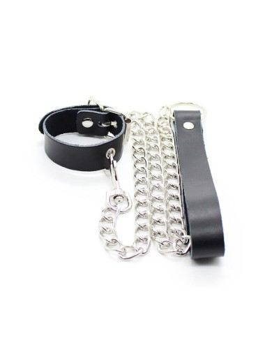 OHMAMA COLLAR PARA PENE Y CORREA PIEL CON CADENA METALICA