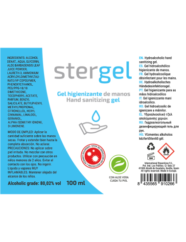 STERGEL  HIDROALCOHOLICO + ALOE VERA + FRAGANCIA 100ML