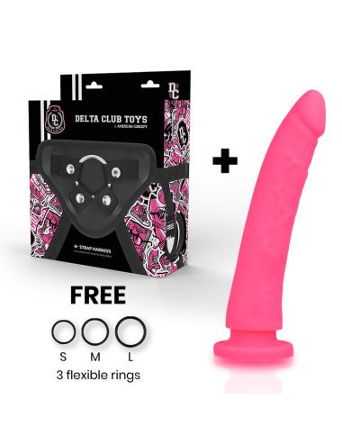 DELTA CLUB TOYS DILDO + ARNES ROSA SILICONA MEDICA 20 X 4 CM