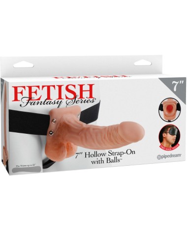 FETISH FANTASY SERIES 7" HOLLOW STRAP-ON WITH BALLS 17.8CM NATURAL