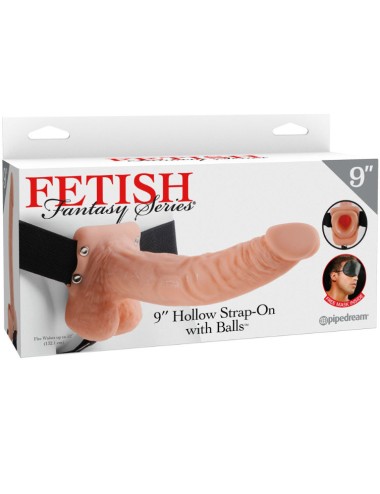 FETISH FANTASY SERIES 9" HOLLOW STRAP-ON WITH BALLS 22.9CM NATURAL