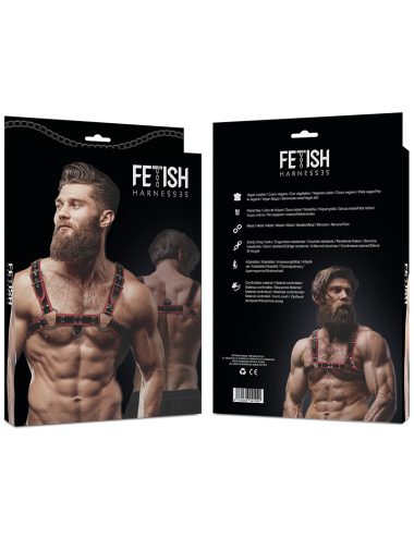 FETISH SUBMISSIVE ATTITUDE - ARNÉS ECOPIEL PECHO HOMBRE NEGRO/ROJO