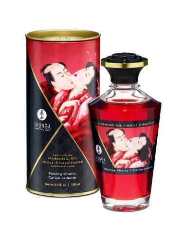 SHUNGA - ACEITE MASAJE EFECTO CALOR SABOR INTENSO CEREZA 100 ML