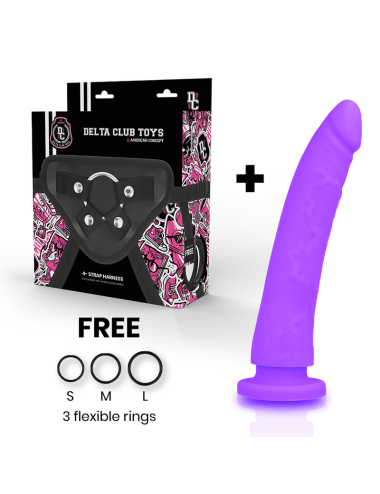 DELTA CLUB - TOYS ARNES + DILDO LILA SILICONA MEDICA 20 CM -O- 4 CM