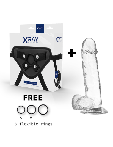 X RAY - ARNÉS + DILDO REALISTA TRANSPARENTE 20 CM -O- 4.5 CM