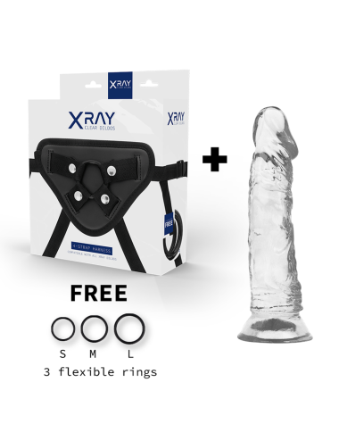 X RAY - ARNÉS + DILDO TRANSPARENTE 19 CM -O- 4 CM