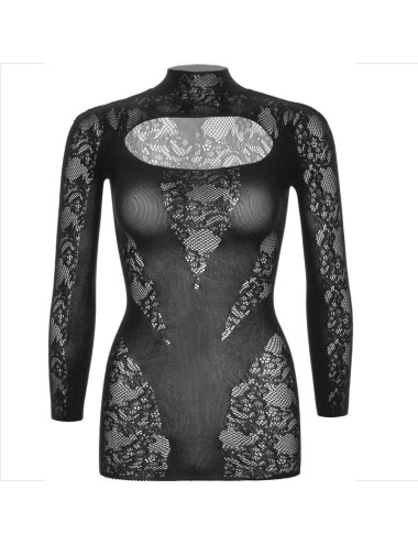 LEG AVENUE - MINI VESTIDO DE ENCAJE CON MANGA LARGA NEGRO
