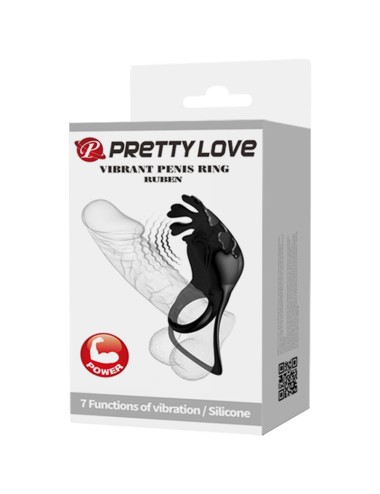 PRETTY LOVE - RUBEN ANILLO VIBRADOR 7 VIBRACIONES SILICONA NEGRO