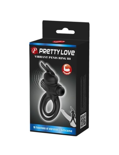 PRETTY LOVE - ANILLO VIBRADOR III CONEJO PARA PENE NEGRO