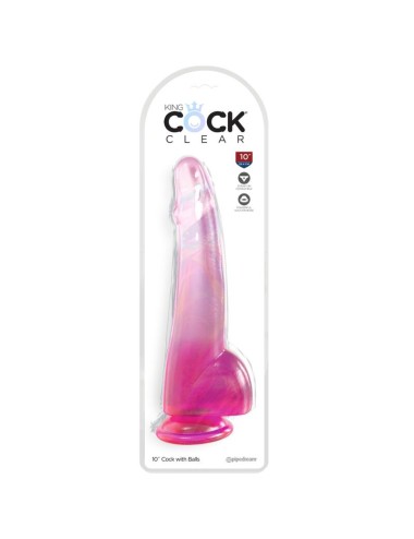 KING COCK - CLEAR DILDO CON TESTICULOS 19 CM ROSA