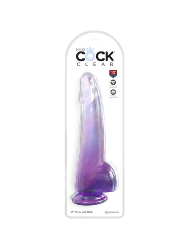 KING COCK - CLEAR DILDO CON TESTICULOS 19 CM MORADO