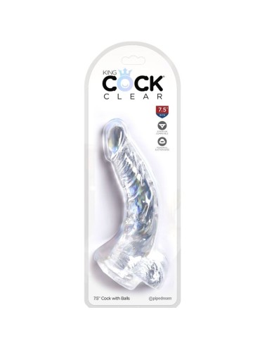 KING COCK - CLEAR PENE REALISTICO CURVADO CON TESTICULOS 16.5 CM TRANSPARENTE