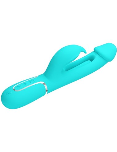 PRETTY LOVE - KAMPAS VIBRADOR RABBIT 3 EN 1 MULTIFUNCIÓN CON LENGUA VERDE AGUA