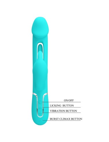 PRETTY LOVE - KAMPAS VIBRADOR RABBIT 3 EN 1 MULTIFUNCIÓN CON LENGUA VERDE AGUA