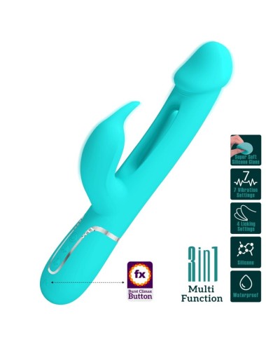 PRETTY LOVE - KAMPAS VIBRADOR RABBIT 3 EN 1 MULTIFUNCIÓN CON LENGUA VERDE AGUA