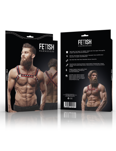 FETISH SUBMISSIVE ATTITUDE - ARNÉS BULLDOG ECOPIEL PECHO HOMBRE NEGRO/ROJO