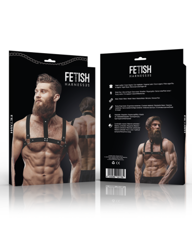 FETISH SUBMISSIVE ATTITUDE - ARNÉS AJUSTABLE ECOPIEL PECHO CON COLLAR HOMBRE