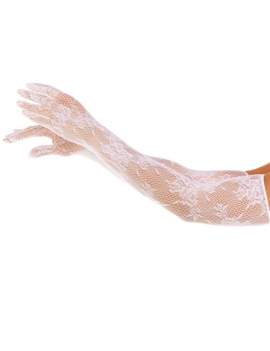LEG AVENUE - GUANTES RED FLORAL BLANCO