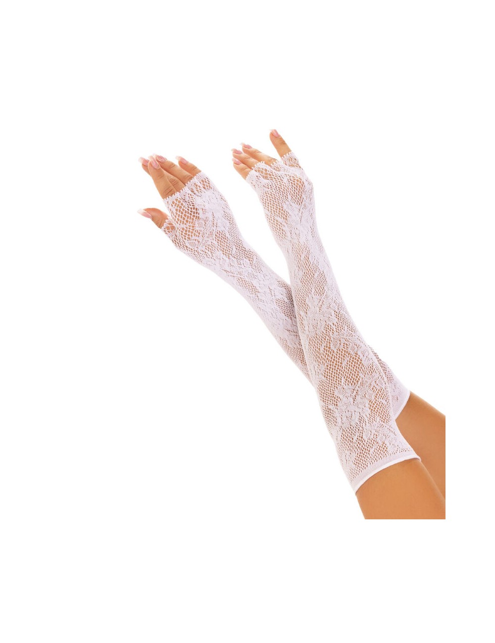 LEG AVENUE - GUANTES SIN DEDOS RED FLORAL BLANCO
