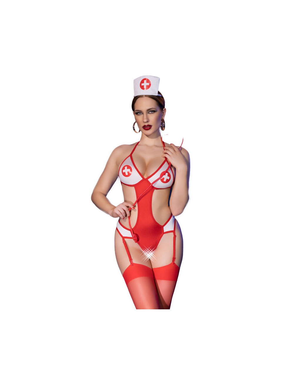 CHILIROSE - CR 4631 BODY ENFERMERA CROTCHLESS ROJO S/M CHILIROSE - CR 4631 BODY ENFERMERA CROTCHLESS ROJO S/M