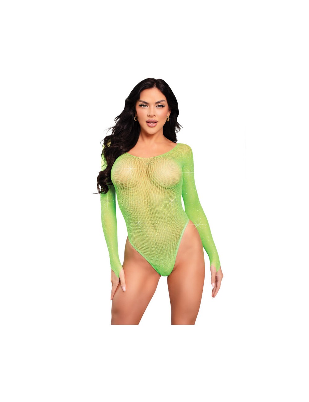 LEG AVENUE - BODY MANGA LARGA CRISTALIZADA VERDE LEG AVENUE - BODY MANGA LARGA CRISTALIZADA VERDE