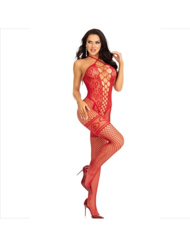 LEG AVENUE - BODYSTOCKING CUELLO HALTER RED CORAZONES ROJO