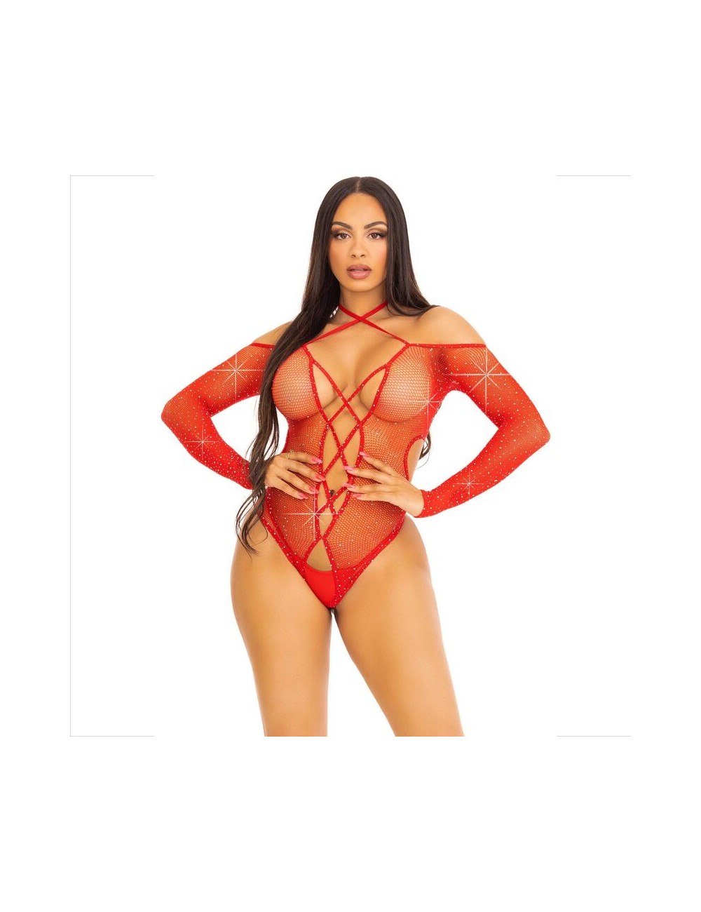 LEG AVENUE - BODY CROTCHLESS CON BRILLO ROJO