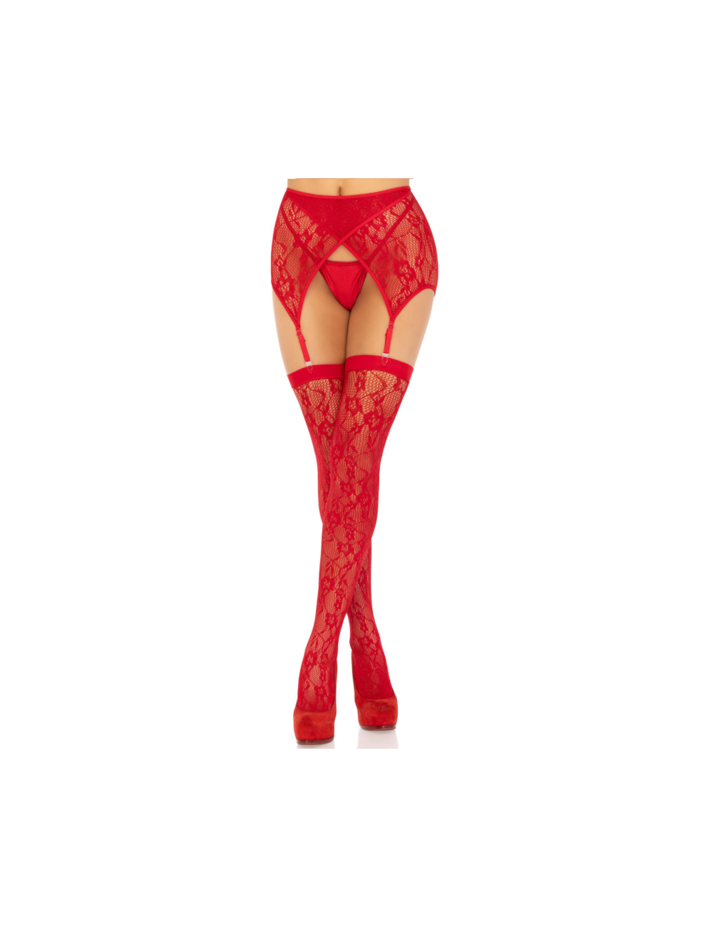 LEG AVENUE - MEDIAS ENCAJE & LIGUERO ROJO LEG AVENUE - MEDIAS ENCAJE & LIGUERO ROJO