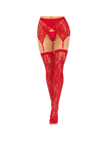LEG AVENUE - MEDIAS ENCAJE & LIGUERO ROJO