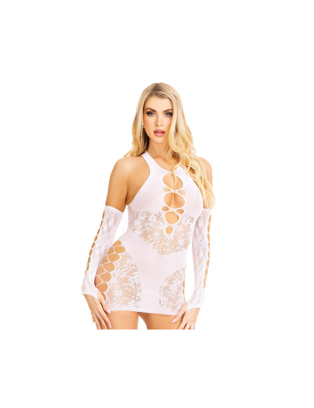 LEG AVENUE - SET MINIVESTIDO & GUANTES BLANCO